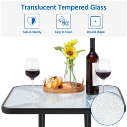 Yaheetech Black Outdoor Coffee Table With Tempered Glass Top And Umbrella Hole - thumbnail 7