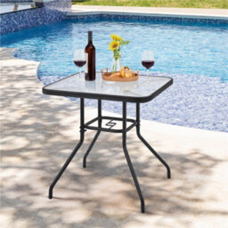 Yaheetech Black Outdoor Coffee Table With Tempered Glass Top And Umbrella Hole - thumbnail 2