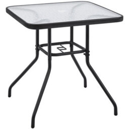 Yaheetech Black Outdoor Coffee Table With Tempered Glass Top And Umbrella Hole - thumbnail 3