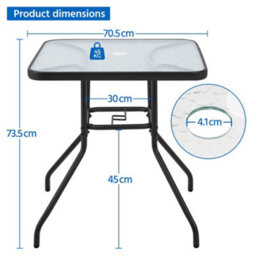 Yaheetech Black Outdoor Coffee Table With Tempered Glass Top And Umbrella Hole - thumbnail 4