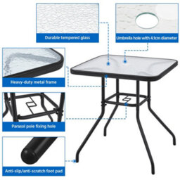 Yaheetech Black Outdoor Coffee Table With Tempered Glass Top And Umbrella Hole - thumbnail 5