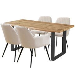 Hallowood Furniture Cullompton Large Dining Table With Live Edge Effect And 4 Beige Armed Chair - thumbnail 8