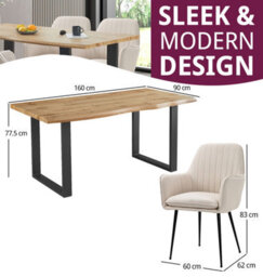 Hallowood Furniture Cullompton Large Dining Table With Live Edge Effect And 4 Beige Armed Chair - thumbnail 3