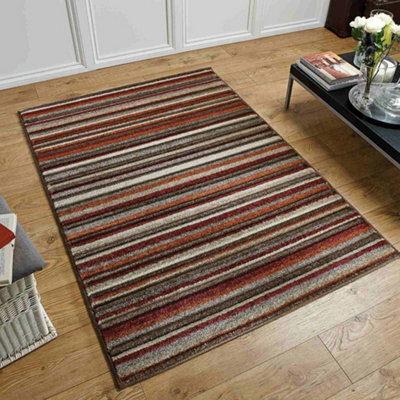 Melrose Salerno Orange Red Striped Pattern Design Medium Indoor Area Rug 120/170Cm - image 1