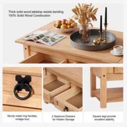 Waxed Pine Coffee Table W/ Drawer - thumbnail 3