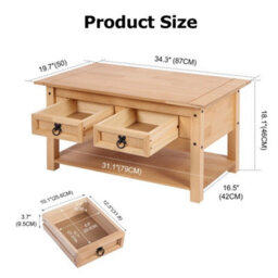 Waxed Pine Coffee Table W/ Drawer - thumbnail 2