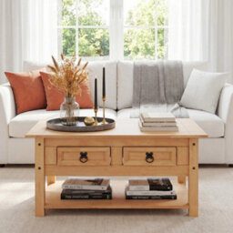 Waxed Pine Coffee Table W/ Drawer - thumbnail 1