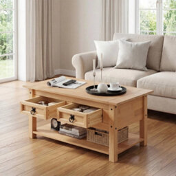 Waxed Pine Coffee Table W/ Drawer - thumbnail 4