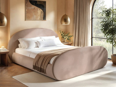 Flair Amos Oval Headboard Side Lift Ottoman Bed Beige Velvet Double - image 1