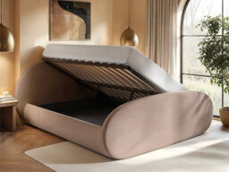 Flair Amos Oval Headboard Side Lift Ottoman Bed Beige Velvet Double - thumbnail 2