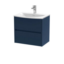 Nuie Havana Wall Hung 2-Drawer Unit & Curved Ceramic Basin, Modern Sink Vanity Unit In Midnight Blue With White Basin - thumbnail 4