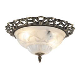 Happy Homewares Traditional And Classic Antique Brass And Floral Glass Flush Ceiling Light - thumbnail 2