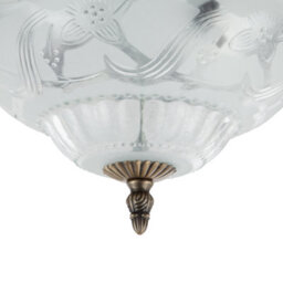 Happy Homewares Traditional And Classic Antique Brass And Floral Glass Flush Ceiling Light - thumbnail 3