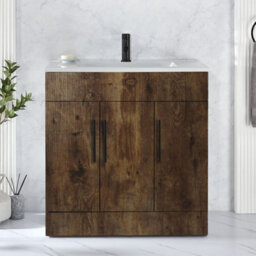 Homestylestore 810mm Dark Oak Floorstanding Bathroom Vanity Unit And Black T Bar Handle - thumbnail 2