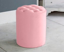 Slumbre Chesterfield Round Plush Velvet Foot Stool Pouffe -  Pink