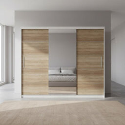 Astra 23 Modern Sliding Door Wardrobe White Sonoma Bedroom Storage With Shelves And Hanging Rails Durable Laminated Finish