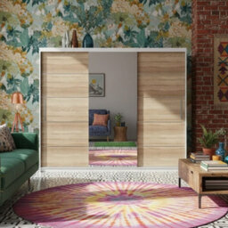 Astra 23 Modern Sliding Door Wardrobe White Sonoma Bedroom Storage With Shelves And Hanging Rails Durable Laminated Finish - thumbnail 2
