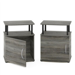 Walplus Andrey End Table Nightstand Set Of 2 With Fabric Bin Drawers, Espresso/brown - thumbnail 3
