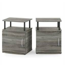 Walplus Andrey End Table Nightstand Set Of 2 With Fabric Bin Drawers, Espresso/brown - thumbnail 1