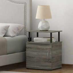 Walplus Andrey End Table Nightstand Set Of 2 With Fabric Bin Drawers, Espresso/brown - thumbnail 5