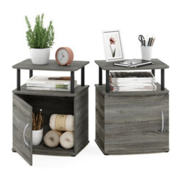 Walplus Andrey End Table Nightstand Set Of 2 With Fabric Bin Drawers, Espresso/brown - thumbnail 4