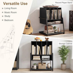 Record Player Stand Record Storage Table With Charging Station - thumbnail 4