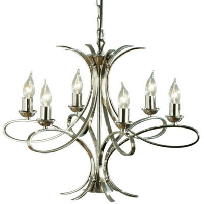 Eaves Hanging Ceiling Pendant Chandelier 6 Lamp Polished Nickel Curve Arm Light - image 1