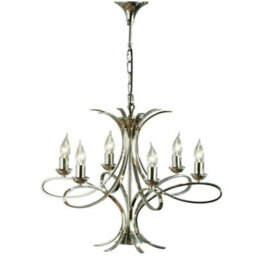 Eaves Hanging Ceiling Pendant Chandelier 6 Lamp Polished Nickel Curve Arm Light - thumbnail 3