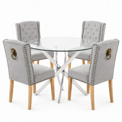 Oira Homes Modern Dining Table Set For 4 Dining Table With 4 Grey Velvet Chairs For Dining Room Furniture - image 1