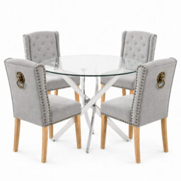 Oira Homes Modern Dining Table Set For 4 Dining Table With 4 Grey Velvet Chairs For Dining Room Furniture - thumbnail 1