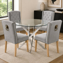 Oira Homes Modern Dining Table Set For 4 Dining Table With 4 Grey Velvet Chairs For Dining Room Furniture - thumbnail 2