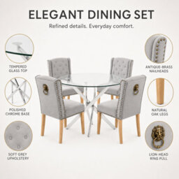 Oira Homes Modern Dining Table Set For 4 Dining Table With 4 Grey Velvet Chairs For Dining Room Furniture - thumbnail 3
