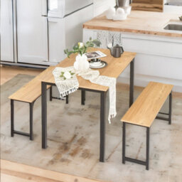 Pirlo Plush Dining Table & Bench Set Kitchen Living Room Industrial Natural Brown Furniture - thumbnail 3