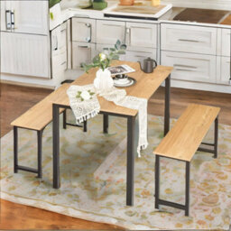 Pirlo Plush Dining Table & Bench Set Kitchen Living Room Industrial Natural Brown Furniture - thumbnail 2