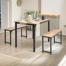 Pirlo Plush Dining Table & Bench Set Kitchen Living Room Industrial Natural Brown Furniture - thumbnail 1