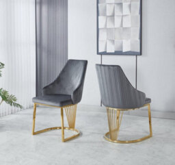 Set Of 2 Modernique Grey Velvet Upholstered Dining Chairs With Golden Metal Legs - thumbnail 3