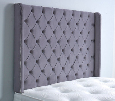 "Adore Designs Chesterfield Winged Plush Velvet 4Ft Small Double 36"" Headboard - Grey"