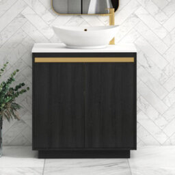Royal Bathrooms Orion 800mm Hale Black Floor Standing Plain White Countertop Vanity Unit 2 Door With Amaze Basin & Brushed Brass Accent Trim - thumbnail 2