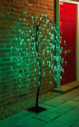 Spot On Dealz 5 Ft Weeping Willow Tree Outdoor Christmas Decorations 240 Green Led 8 Functions Tree Lights With Metal Flat Base