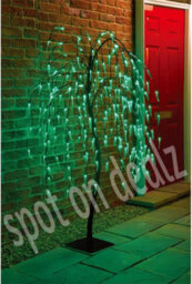 Spot On Dealz 5 Ft Weeping Willow Tree Outdoor Christmas Decorations 240 Green Led 8 Functions Tree Lights With Metal Flat Base - thumbnail 4