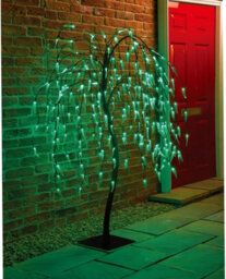 Spot On Dealz 5 Ft Weeping Willow Tree Outdoor Christmas Decorations 240 Green Led 8 Functions Tree Lights With Metal Flat Base - thumbnail 3