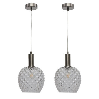 First Choice Lighting Set Of 2 Baine - Clear Textured Glass Satin Nickel Deco Pendants - image 1