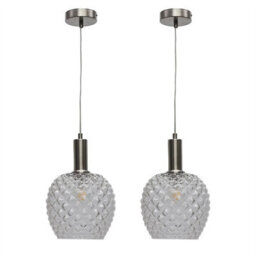 First Choice Lighting Set Of 2 Baine - Clear Textured Glass Satin Nickel Deco Pendants - thumbnail 1