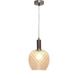 First Choice Lighting Set Of 2 Baine - Clear Textured Glass Satin Nickel Deco Pendants - thumbnail 3