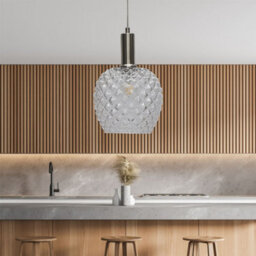 First Choice Lighting Set Of 2 Baine - Clear Textured Glass Satin Nickel Deco Pendants - thumbnail 4
