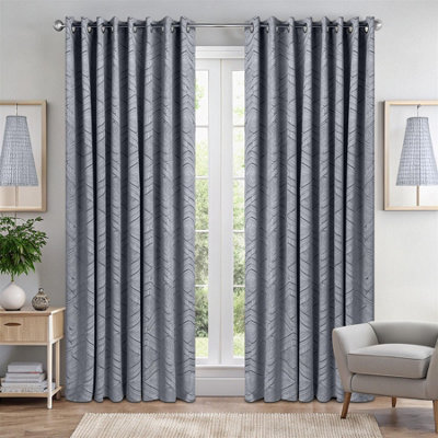 Luxury Living Triple Weave Soft Drape Geometric Aztec Print Ring Top Blackout Curtains 168Cm X 229Cm Silver - image 1