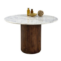 Opal Round Mango Wood Dining Table With White Marble Top - 120 W Cm - thumbnail 1