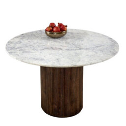 Opal Round Mango Wood Dining Table With White Marble Top - 120 W Cm - thumbnail 3