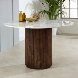 Opal Round Mango Wood Dining Table With White Marble Top - 120 W Cm - thumbnail 5