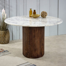 Opal Round Mango Wood Dining Table With White Marble Top - 120 W Cm - thumbnail 6